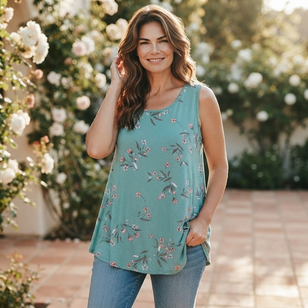 Torrid Tank Top 2 Teal Pink Excellent Floral Swing Sleeveless Scoop Neck